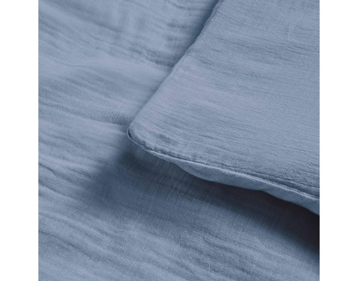 LE LIT DE MON B�B� Parure de Couette B�b� en Gaze de Coton Housse de Couette + Taie - Bleu Gris (2)