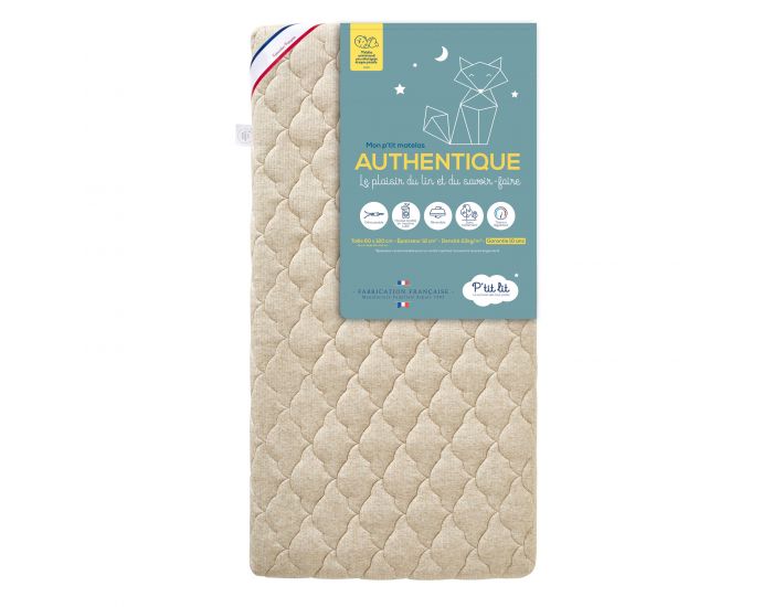 P'TIT LIT Matelas B�b� Authentique - Lin d'Origine V�g�tale - R�versible et D�houssable - 12 cm (1)