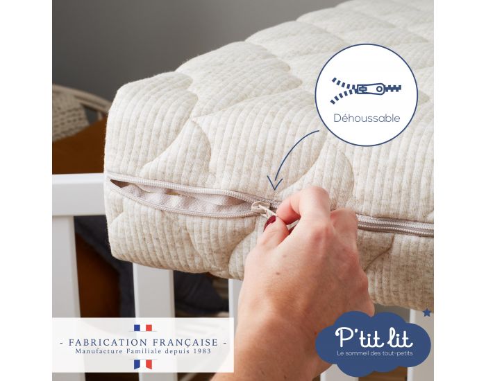 P'TIT LIT Matelas B�b� Authentique - Lin d'Origine V�g�tale - R�versible et D�houssable - 12 cm (4)
