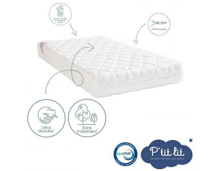 P'TIT LIT Matelas B�b� Bamboo - R�versible et D�houssable - 12 cm (2)