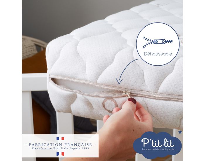 P'TIT LIT Matelas Bb Coton Bio - Rversible et Dhoussable - 10 cm (4)