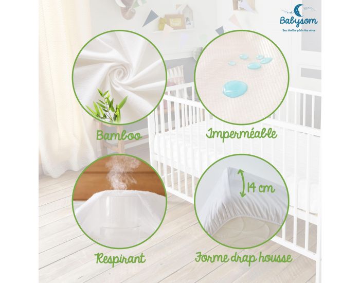 BABYSOM Prot�ge Matelas B�b� Bamboo - Al�se Imperm�able Souple et Silencieuse  (2)