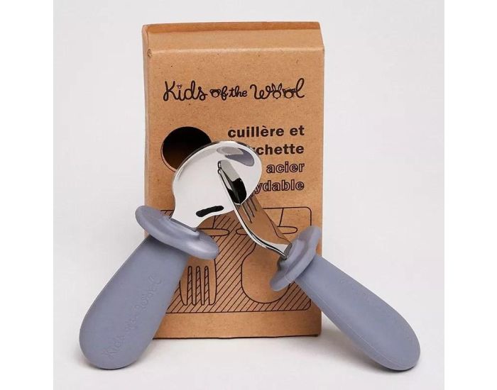 KIDS OF THE WOOL Lot de 2 Couverts - Cuill�re et Fourchette pour B�b� Gris (2)
