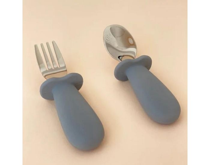 KIDS OF THE WOOL Lot de 2 Couverts - Cuill�re et Fourchette pour B�b� Gris (2)
