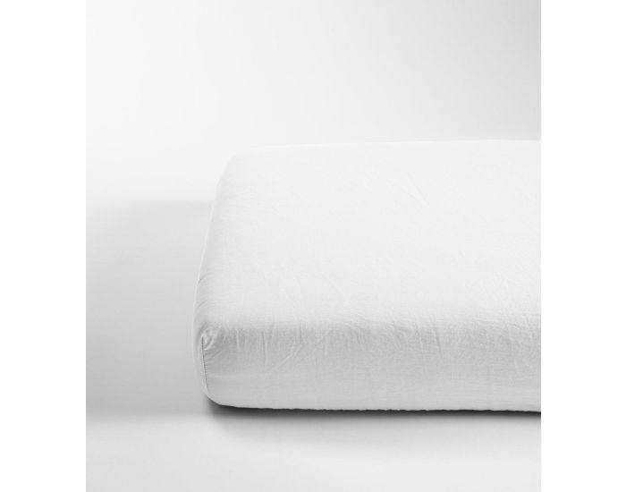 KADOLIS Drap Housse Adulte - Satin de Coton Bio Lav� - Blanc Craie (1)