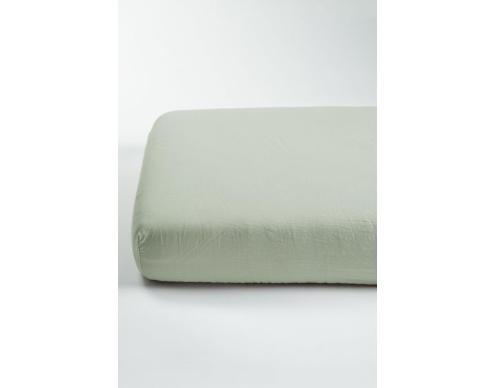 KADOLIS Drap Housse Adulte - Satin de Coton Bio Lav� - Tilleul (1)