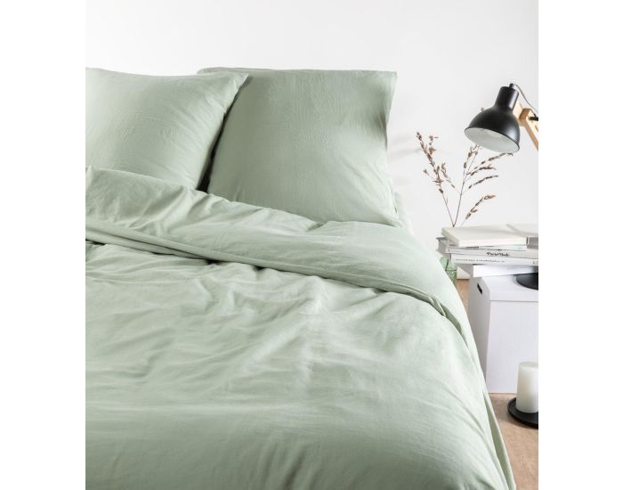 KADOLIS Drap Housse Adulte - Satin de Coton Bio Lav� - Tilleul (3)