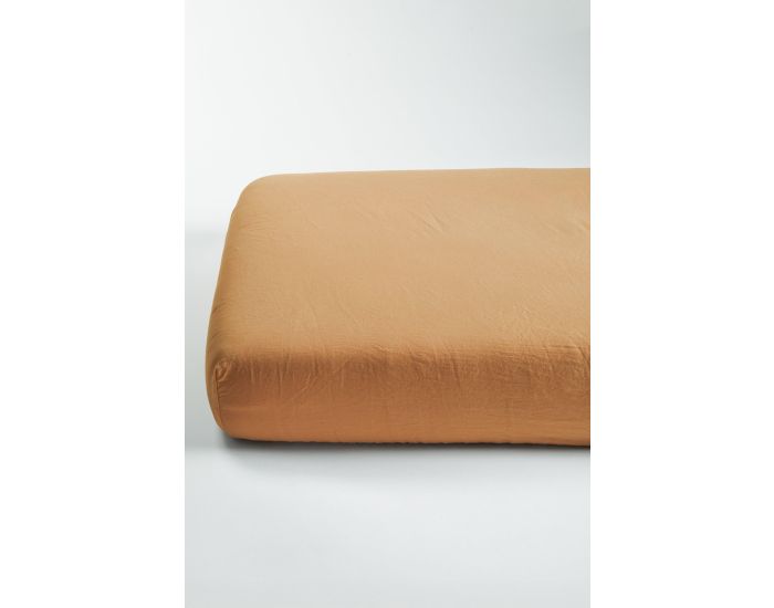 KADOLIS Drap Housse Adulte - Satin de Coton Bio Lav� - Ambre (1)