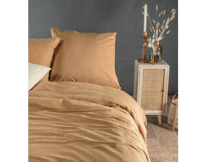 KADOLIS Drap Housse Adulte - Satin de Coton Bio Lav� - Ambre (3)