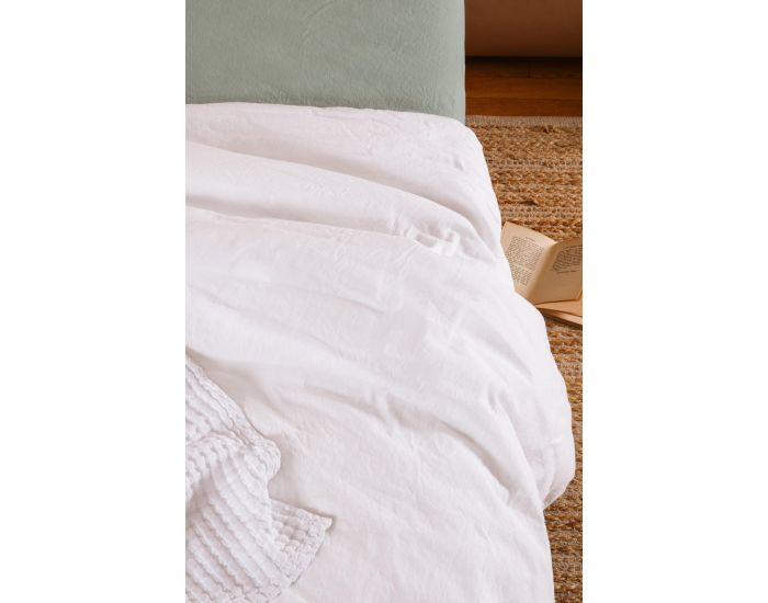 KADOLIS Housse de Couette Adulte - Satin de Coton Bio Lav� - Blanc Craie (1)