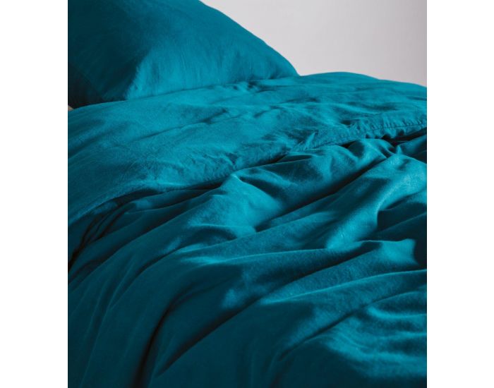 KADOLIS Housse de Couette Adulte - Unie - en Coton Bio - 80 Fils - Bleu Nuit 260 x 240 cm (1)