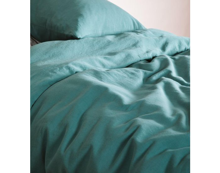 KADOLIS Housse de Couette Adulte - Unie - en Coton Bio - 80 Fils - Eucalyptus (2)