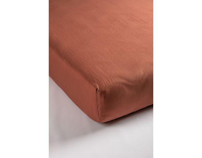 KADOLIS Drap Housse Adulte - Coton Bio - 80 Fils - Terracotta (1)
