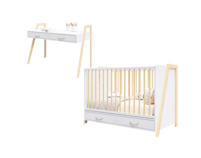 PREMIERS MOMENTS - Lit B�b� Evolutif et Bureau 2 en 1- Liv - 120x60 cm (2)