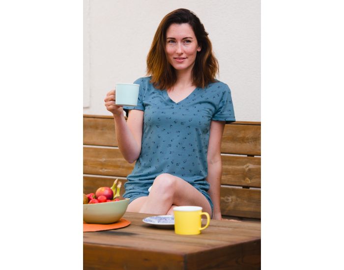 KADOLIS Short de Pyjama Femme - en Coton Bio et TENCEL  - Sonora - Chambray (2)
