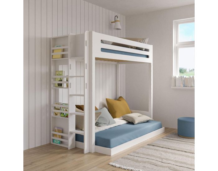 AKITEN RETAIL Pack Lit Superpos� - 3 Places - Montessori avec Matelas - Isa Bois naturel (2)