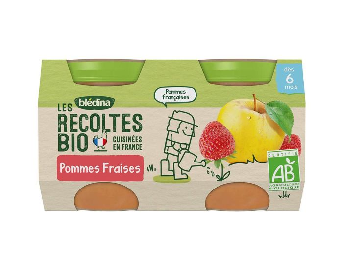 BLEDINA Les Rcoltes Bio - 24 Petits Pots Pommes, Fraises - 12 x (2x130g) - Ds 6 Mois (1)