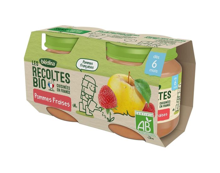 BLEDINA Les Rcoltes Bio - 24 Petits Pots Pommes, Fraises - 12 x (2x130g) - Ds 6 Mois (3)
