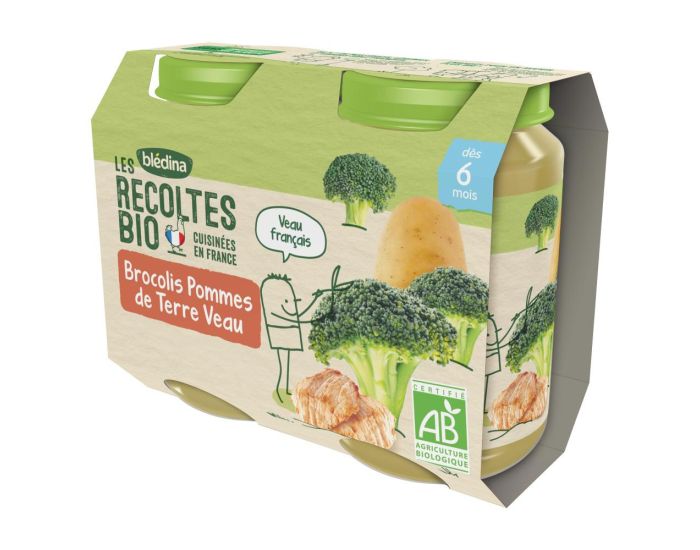 BLEDINA  Les R�coltes Bio - 12 Petits Pots Brocolis, Pommes de Terre, Veau - 6x(2x200g) - D�s 6 Mois (1)