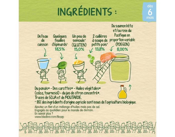 BLEDINA Les Recoltes Engag�es - 6x2 Petits Pots - Epinards, Semoule et Saumon Sauvage - D�s 6 Mois (2)