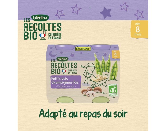 BLEDINA Les Rcoltes Bio - 6x(2x200g) - Petits Pois, Champignons, Riz - Ds 8 Mois (3)