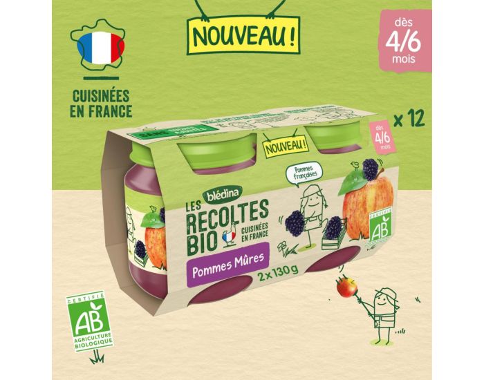 BLEDINA Les Recoltes Bio - 12x(2x130g) - Pommes M�res - D�s 6 mois (2)