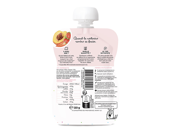 POPOTE Gourde Nectarine Fraise - 120g - D�s 4/6 mois (1)