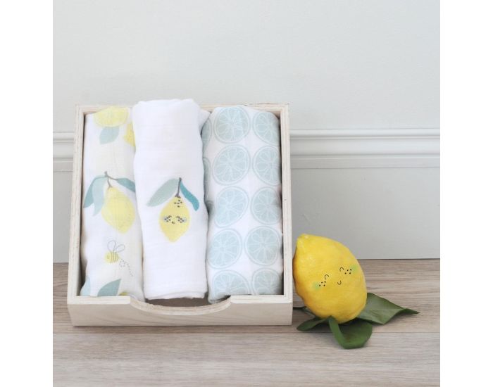 LITTLE CREVETTE Lot de 3 Langes B�b� - Limonade (2)
