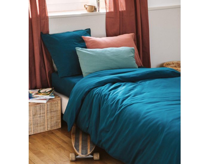 KADOLIS Housse de couette pur Coton Bio pour lit 1 personne Bleu nuit 140 x 150 cm (2)