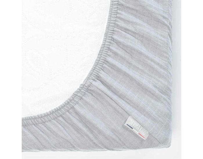 SEVIRA KIDS Drap Housse en Gaze de Coton - � Carreaux - Gris Clair (3)