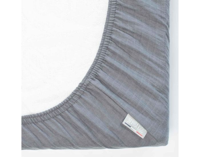 SEVIRA KIDS Drap Housse en Gaze de Coton - � Carreaux - Gris (3)