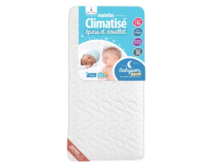 BABYSOM Matelas B�b� Climatis� R�versible - 1 Face �t� Fra�che et 1 Face Hiver Ouatin�e  70x140 cm (1)