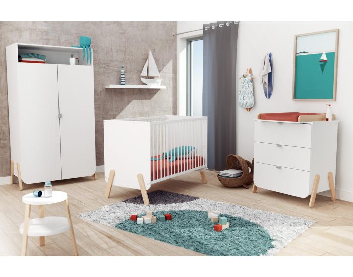 AT4 Chambre B�b� Lit, Commode � Langer 3 Tiroirs et Armoire en Bois - Pirate (2)