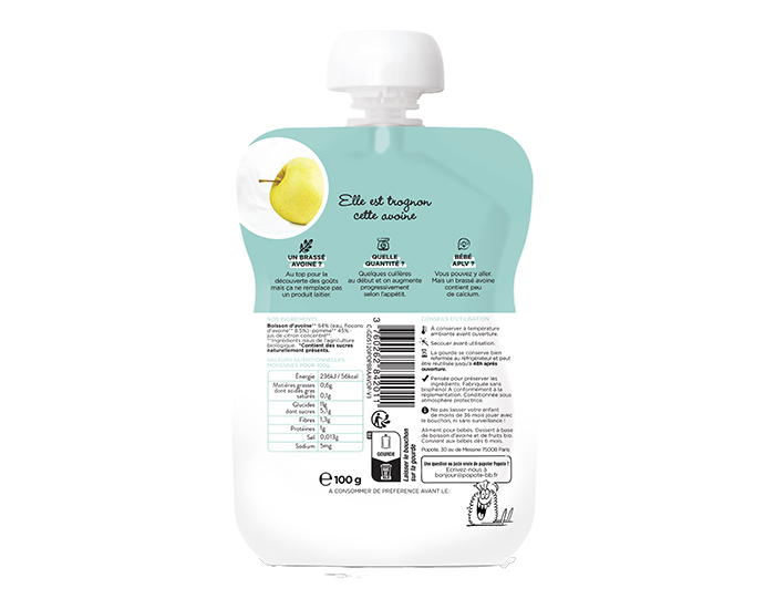 POPOTE Gourde Brass Avoine Pomme - 100g - Ds 6 mois (1)