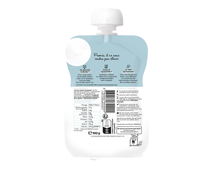 POPOTE Gourde Brass Chvre Nature - 100 g - Ds 6 mois (1)