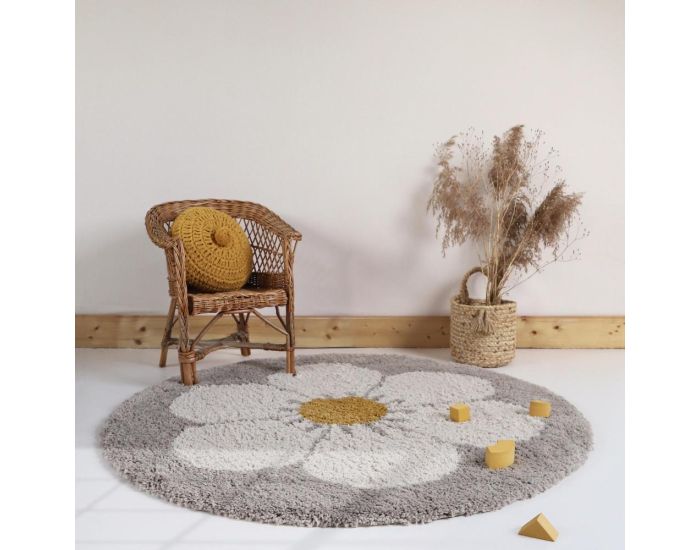 NATTIOT Tapis Rond Enfant - Bohemian Daisy - Beige - � 120 cm (1)