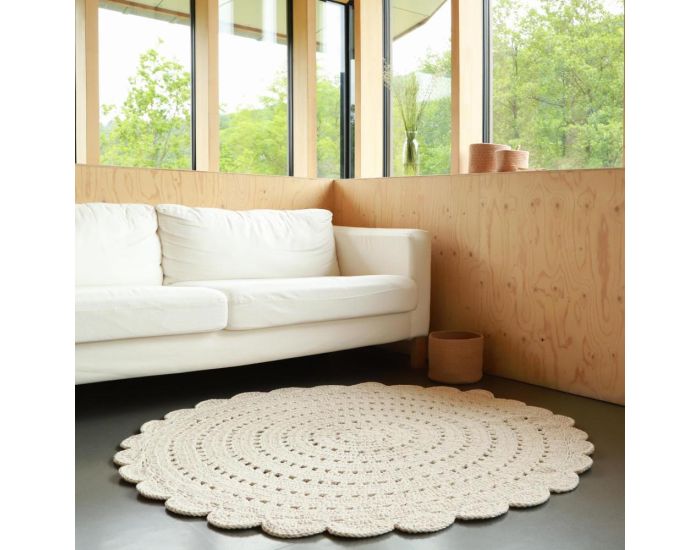 NATTIOT Tapis Coton Crochet - Alma - Ecru - � 150 cm (2)