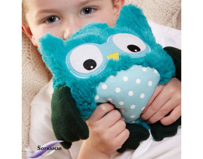 SOFRAMAR Bouillotte Peluche Naturelle Hibou Turquoise HOOTY (2)