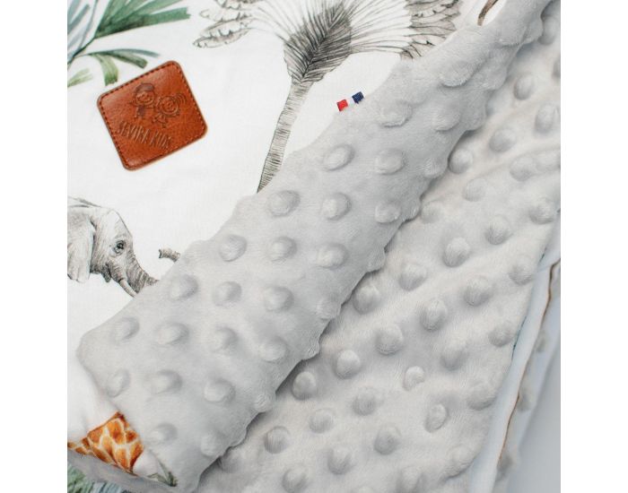 SEVIRA KIDS Grand Plaid, Couverture R�versible en Minky - Safari - Gris Face 1 : 100% coton, Face 2 : velours minky polyester (2)