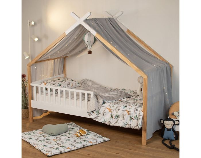 SEVIRA KIDS Grand Plaid, Couverture R�versible en Minky - Safari - Gris Face 1 : 100% coton, Face 2 : velours minky polyester (3)