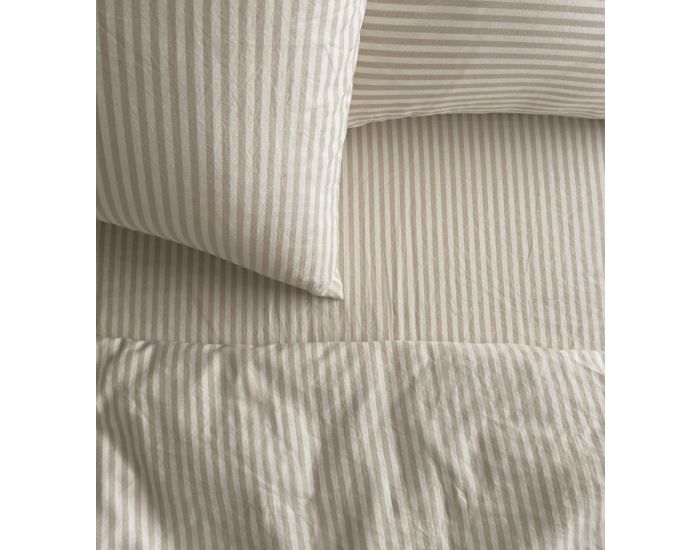 KADOLIS Drap Housse Adulte en Percale de Coton Bio - Ray� - Lin (2)