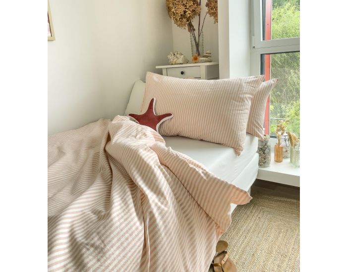 KADOLIS Housse de Couette 1 Personne en Percale de Coton Bio - Ray�  (4)