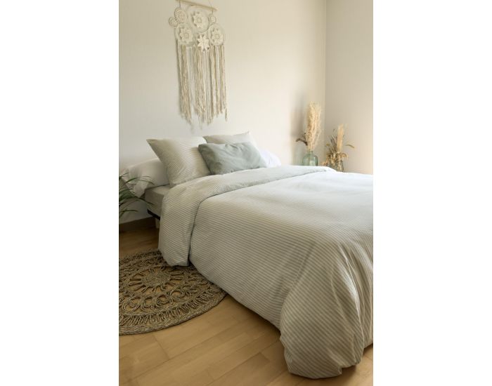 KADOLIS Housse de Couette Adulte en Percale de Coton Bio - Ray - Tilleul (2)