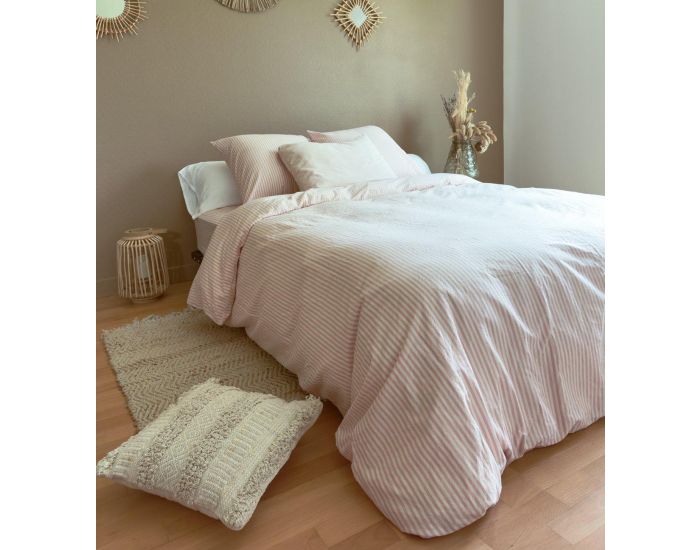 KADOLIS Housse de Couette Adulte en Percale de Coton Bio - Ray� - Peach (2)