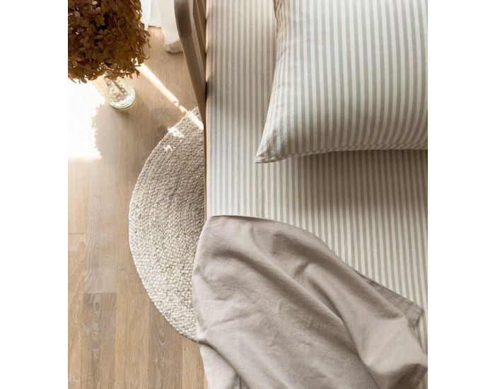 KADOLIS Taie d'Oreiller en Percale de Coton Bio - Ray� - Lin 40 x 60 cm (2)