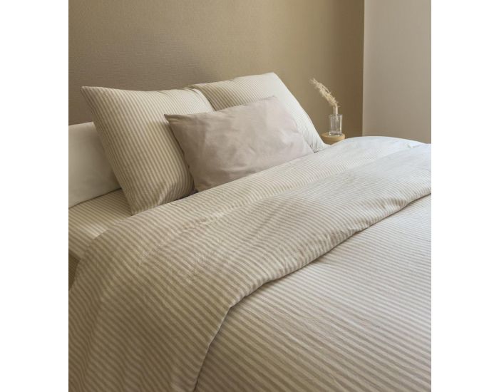 KADOLIS Taie d'Oreiller en Percale de Coton Bio - Ray� - Lin 40 x 60 cm (2)