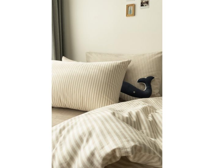 KADOLIS Taie d'Oreiller en Percale de Coton Bio - Ray� - Lin 40 x 60 cm (3)