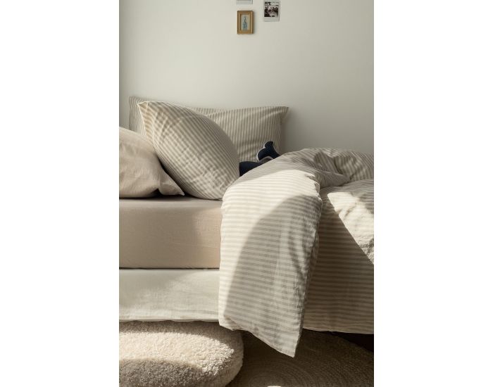 KADOLIS Taie d'Oreiller en Percale de Coton Bio - Ray� - Lin 40 x 60 cm (4)