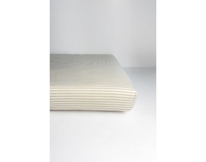 KADOLIS Drap Housse B�b� en Percale de Coton Bio - Ray� - Lin (1)