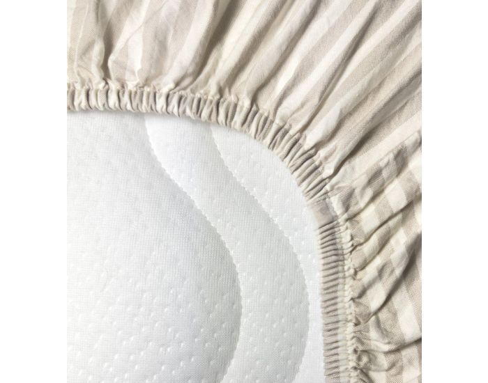 KADOLIS Drap Housse B�b� en Percale de Coton Bio - Ray� - Lin (3)